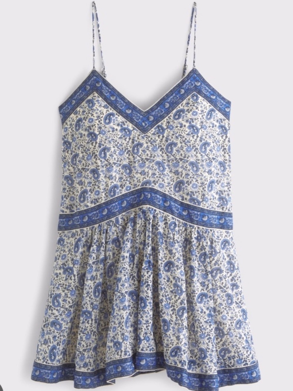 Abercrombie Babydoll Mini Dress Paisley Sundress Cotton Blue White Size Medium - Picture 7 of 13